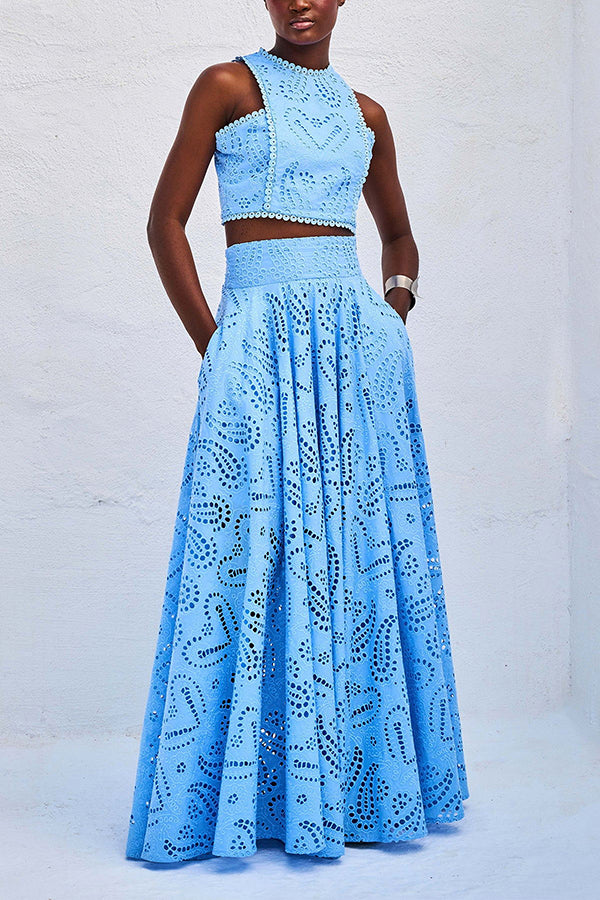 Larissa™ Embroidered Top & High-Waist Maxi Skirt Set | Elegant Two Piece Outfit