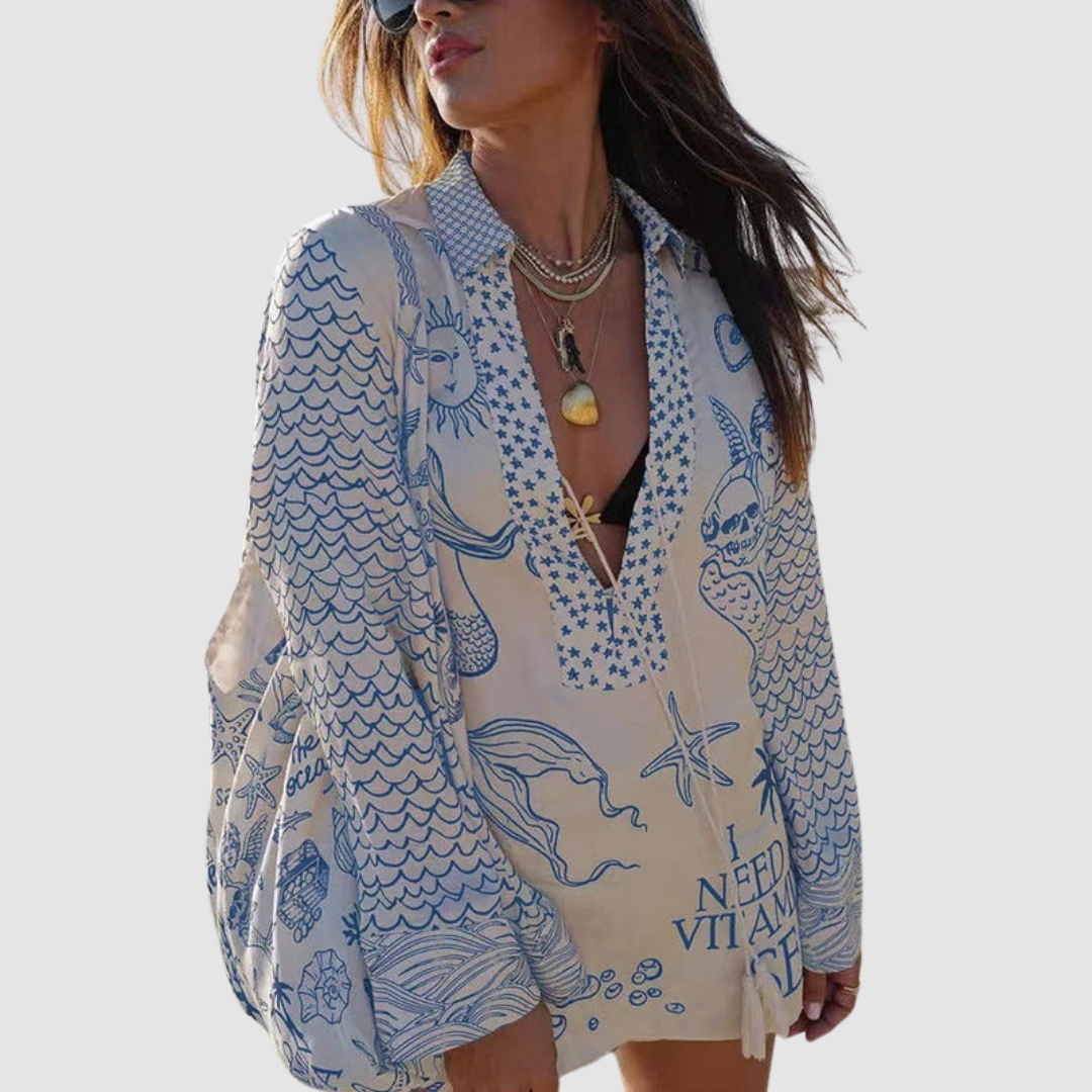 Olivia™ Elegant Two-Piece Set | V-Neck Shirt and Elastic-Waist Shorts