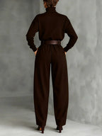 Jessica™ Elegant Top &amp; Straight-Leg Pants Set | Fitted Turtleneck and Tailored Trousers