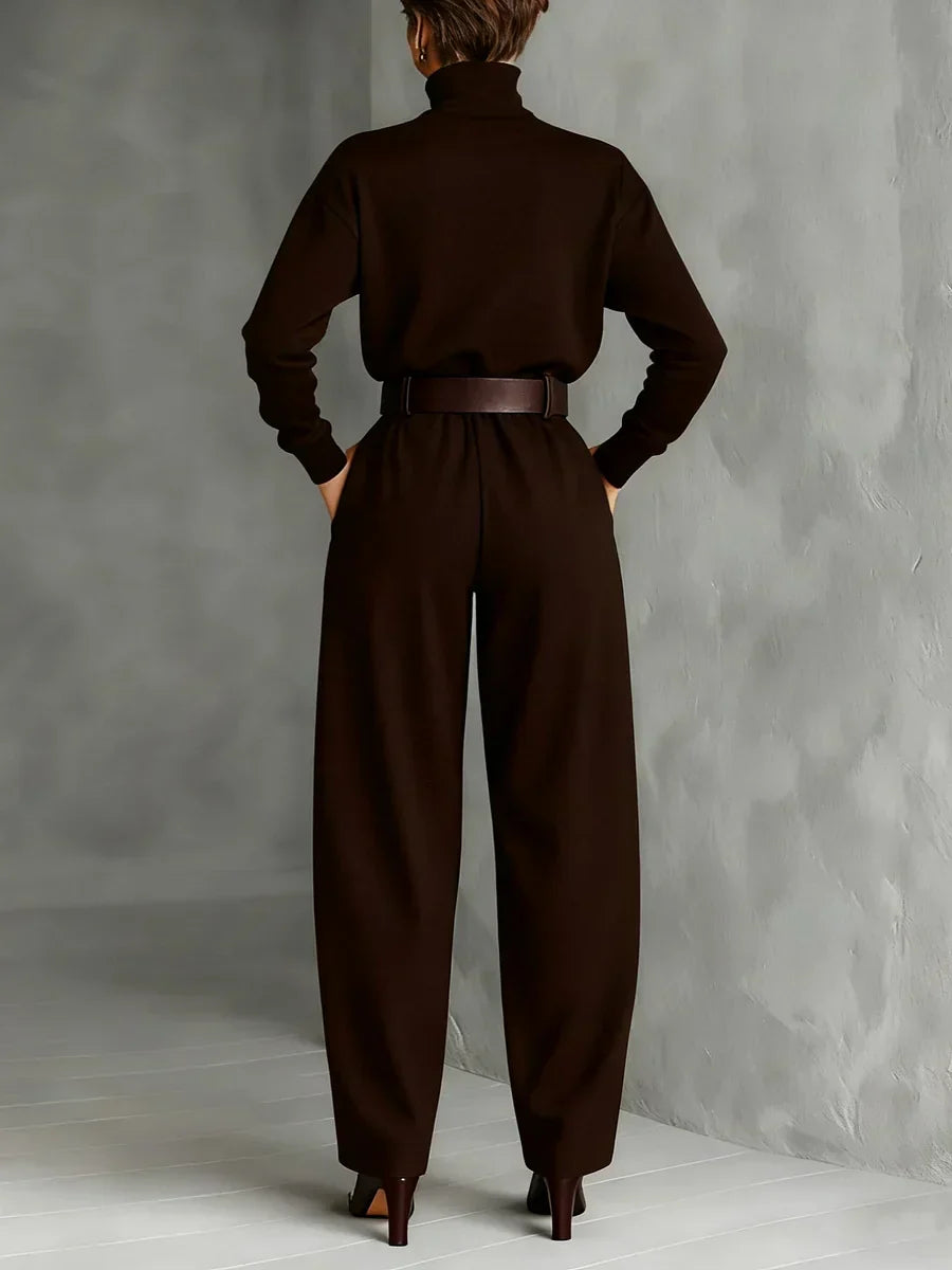 Jessica™ Elegant Top &amp; Straight-Leg Pants Set | Fitted Turtleneck and Tailored Trousers