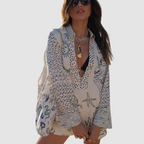 Olivia™ Elegant Two-Piece Set | V-Neck Shirt and Elastic-Waist Shorts