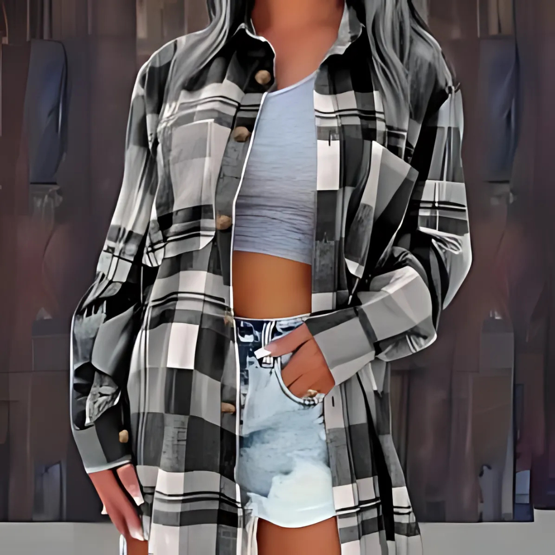 Baso™ | Casual Plaid Button Down Collared Long Sleeve Top