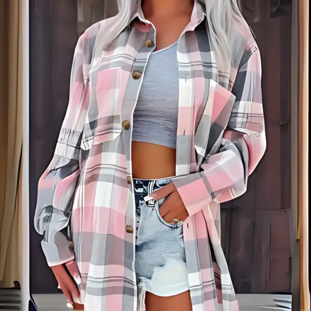 Baso™ | Casual Plaid Button Down Collared Long Sleeve Top
