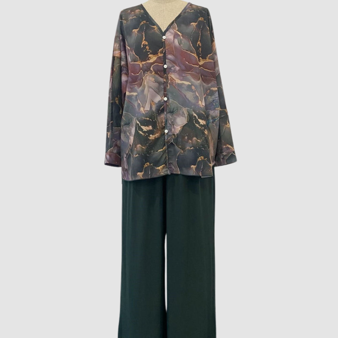 Aurora™ Elegant Printed Two-Piece Set | Floral Comfort Co-Ord