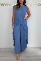 Sherry™ Pleated Midi Top & Wide-Leg Pants Set | Elegant Two-Piece Set