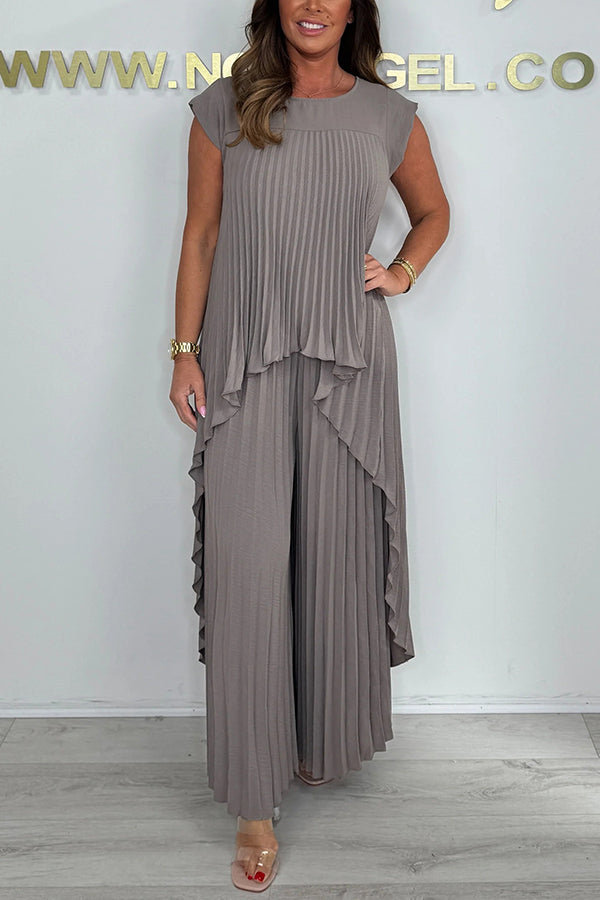Sherry™ Pleated Midi Top & Wide-Leg Pants Set | Elegant Two-Piece Set