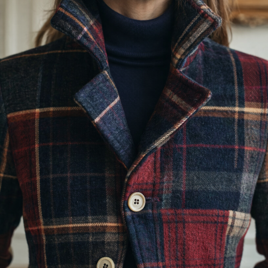 NATALIE | Plaid Mid-Season Coat with Stand Collar