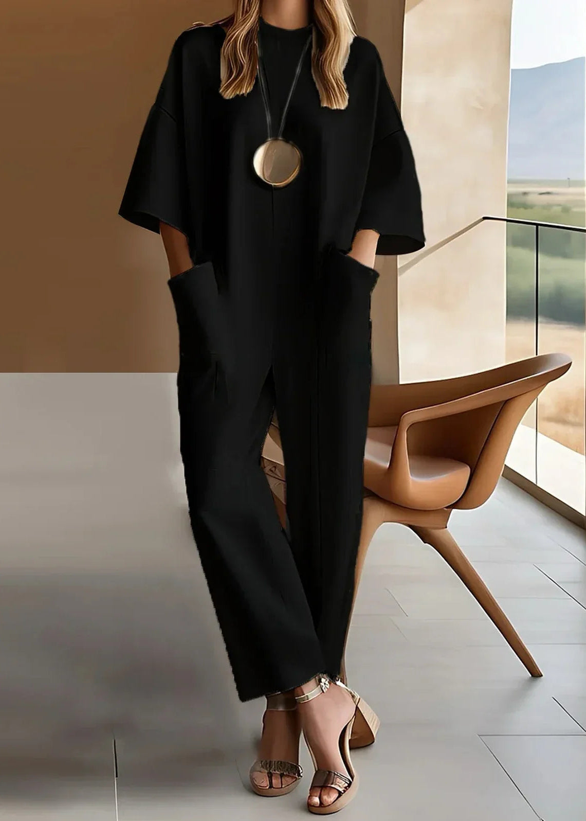 Emmy™ Elegant Short-Sleeve Jumpsuit | Relaxed Straight-Leg Jumpsuit
