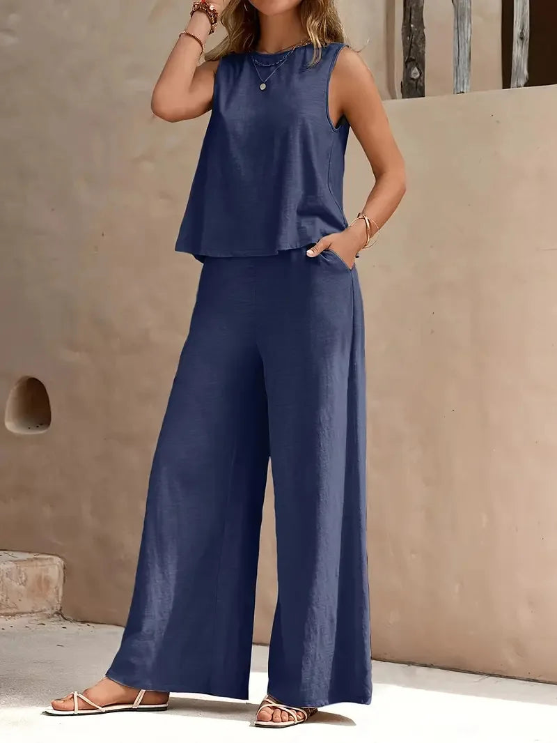 Danielle™ Sleeveless Two-Piece Set | Sleeveless Top and Wide-Leg Pants