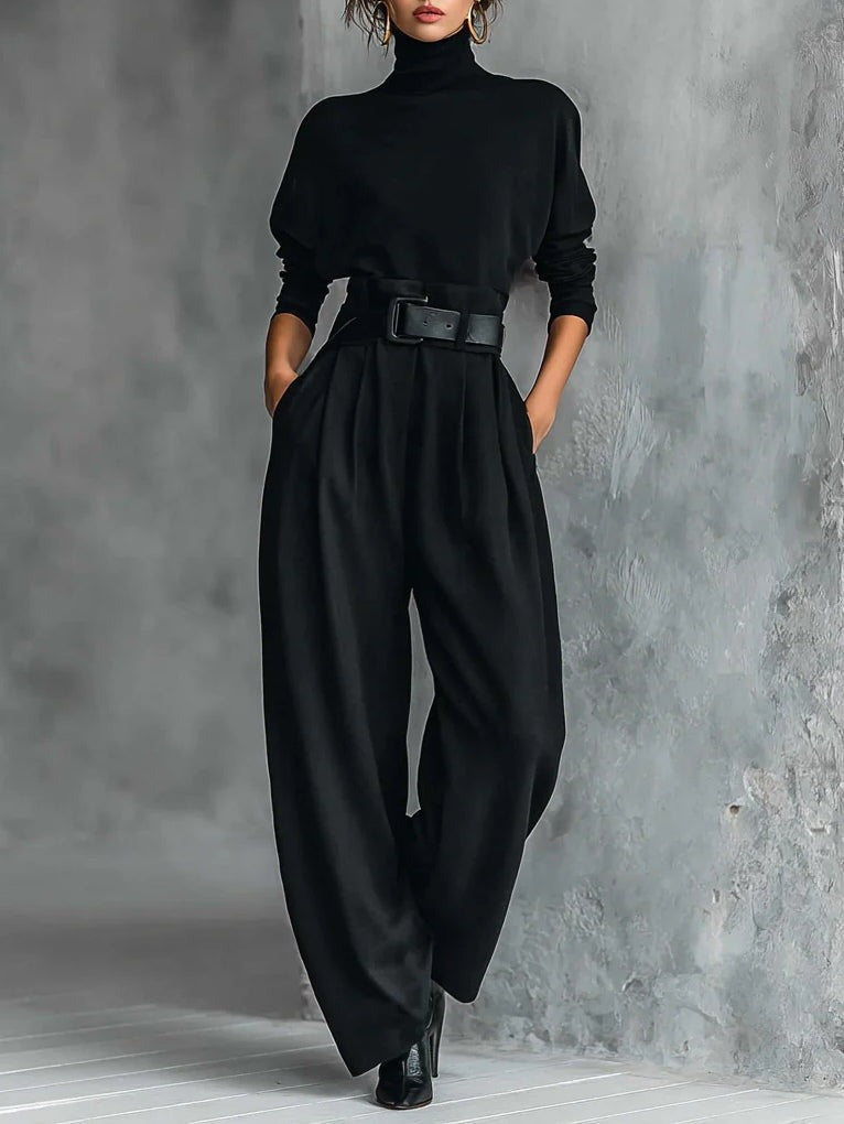Jessica™ Elegant Top &amp; Straight-Leg Pants Set | Fitted Turtleneck and Tailored Trousers