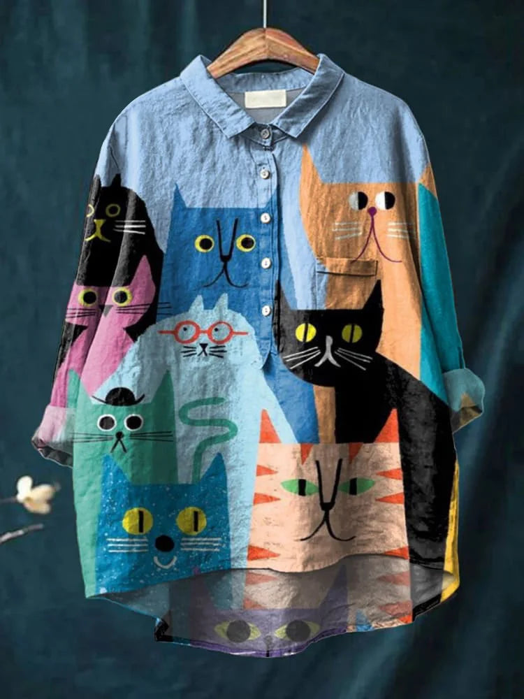 Avery Cat Art Shirt | Artistic Long Sleeve Shirt