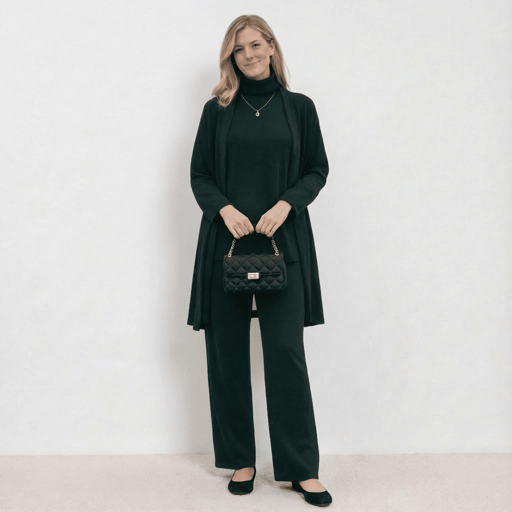 Barbara Cardigan Knit Top & Trousers Set | Refined Three-Piece Knit Co-Ord