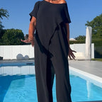 Gabbie™ Elegant Off-Shoulder Two-Piece Set | Relaxed Top and Wide-Leg Pants